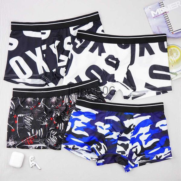 Underpants Men Ice Silk Silk Buckear Boxer Brishs с напечатанными трудящимися летними тонкими дышащими боксерскими боксами.