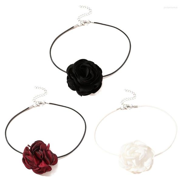 Collane con ciondolo E0BE Fashion White Black Red Flower Collana Gioielli Burning Romantic Choker Collare squisito