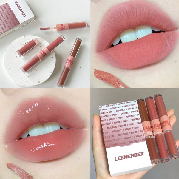 Atualização de bálsamo labialLEEMEMBER Esmalte labial de duas pontas com dois efeitos, espelho de água, superfície brilhante, fosca, antiaderente, líquido para lábios, maquiagem 230712