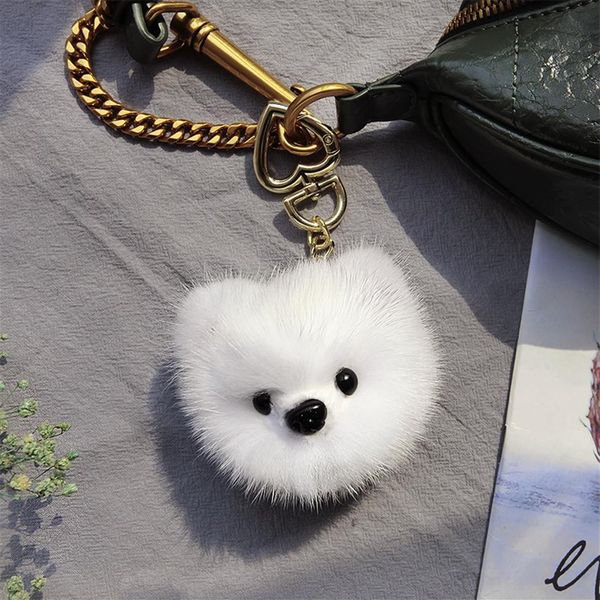 Cute Real Genuine Fur Dog Puppy Toy Pompon Ball Bag Charm Portachiavi Ciondolo Kids Toy Gift2110