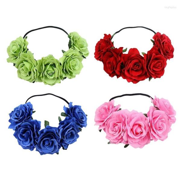 Dekorative Blumen Boho Rose Blumenstirnband Simulation Girlande Haarkranz Blumenkrone mit verstellbarem Band Festivals