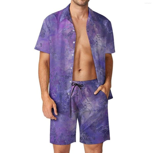 Tute da uomo Marble Ink Beach Set da uomo Stampa in vetro colorato Camicia casual Set Pantaloncini personalizzati estivi Abito alla moda in due pezzi Taglia grande 2XL 3XL