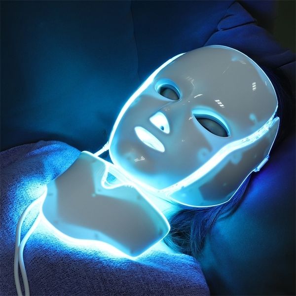 Dispositivi per la cura del viso 7 colori P on Therapy Led Mask Ringiovanimento della pelle Stringere l'acne Antirughe Collo coreano Beauty Spa Instrument 230712