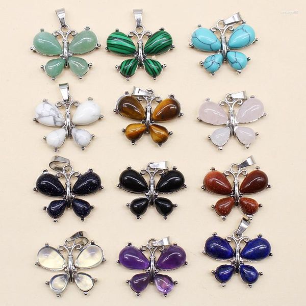 Anhänger Halsketten 4 stücke Mix Naturstein Schmetterling Halskette Quarz Kristall Amethyst Geeignet für DIY Mädchen Schmuck Großhandel
