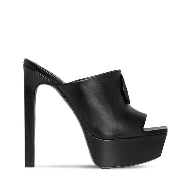 Summer Stiletto Topuk Terlik Platformu Mules Orijinal Deri Sandalet 15.5cm Tıknaz Topuk 6cm Platform Ayakkabıları Büyük Boyut 35-42 Kadın Sandal Moda Tasarımcısı Slipper