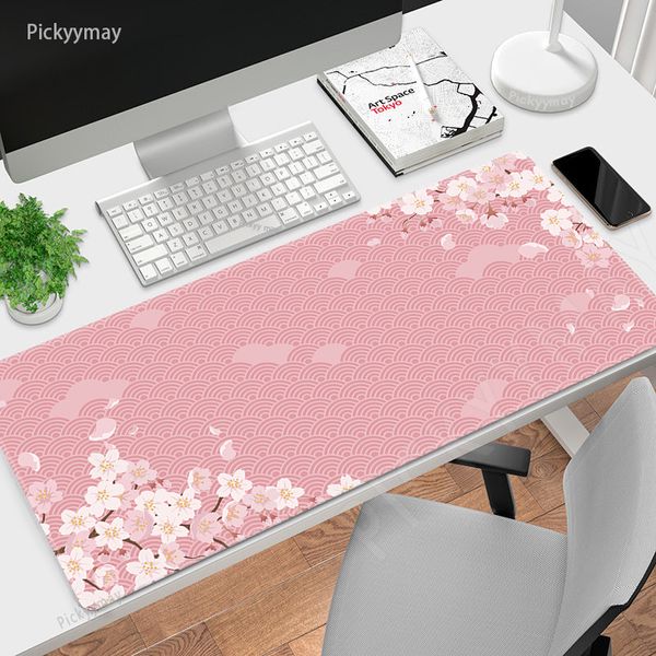 Rosa Cherry Blossom Mousepads Tapete de mesa Gamer Mousepad Tapete de mouse grande Almofadas de mesa Tapetes de teclado Design Estético Sakura Mouse Pad