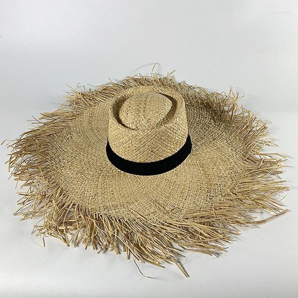 Geniş Memlu Şapkalar Rafya Yaz Güneşi Kadınlar İçin Yaz Güneşi Katlanabilir Yumuşak Saman Şapka Moda Bayanlar Kızın Şerit Tatil Plajı Panama Panama