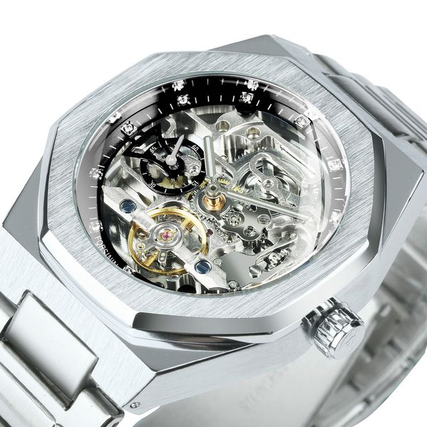 Orologi da polso FORSINING Orologio meccanico da uomo Cinturino automatico in acciaio Scheletro Orologi da uomo Top Brand Luxury Reloj Hombre 230712