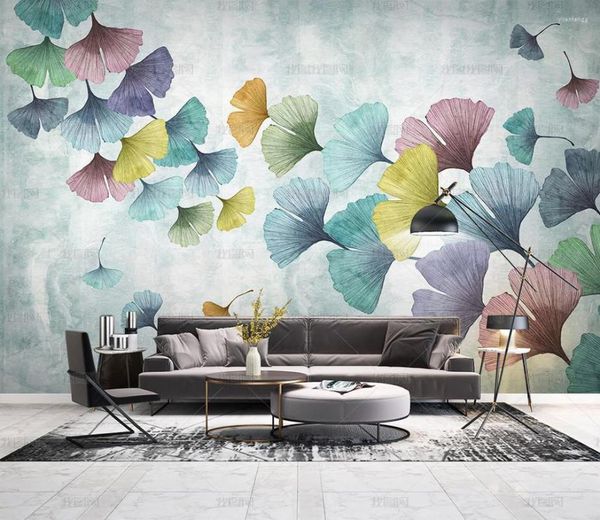 Tapeten Bacal Benutzerdefinierte Farbe Blume Ginkgo PO Wandbild Tapete 3D Wohnzimmer Bettwäsche Landschaft Wand Dekor Geprägtes Papier