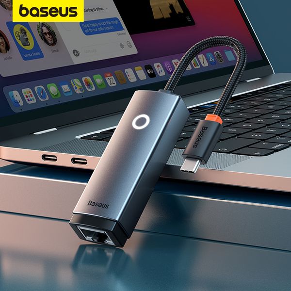 Сетевые адаптеры BASEUS USB C к Ethernet Адаптер Алюминиевая гигабит для ноутбука Pro 1000 100 Мбит / с LAN RJ45 Карта 230712