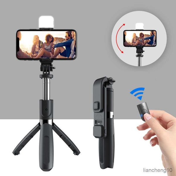 Selfie Monopods Taşınabilir Bluetooth uyumlu selfie çubuğu Cep Telefonu Güzellik Lambası ile Uzatılabilir Monopod Mini Tripod Kablosuz Selfie Stick R230713