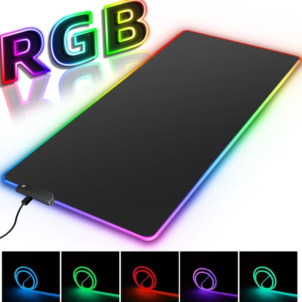 Almofadas de mouse Descansos de pulso LED Light Gaming Pad RGB Grande Computador Mousepad Gamer Tapete à prova d'água Mause Desk Play Mat com retroiluminado 230712