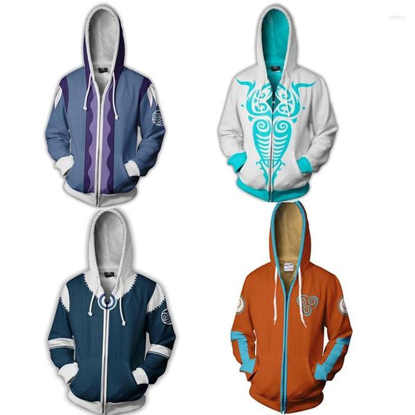 Herren-Kapuzenpullover, Avatar: Der letzte Airbender, Aang-Kapuzenpullover, 3D-gedruckt, mit Reißverschluss, Polyester, Hip-Hop-Männer mit Kapuze für Frühling und Herbst, Sportbekleidung