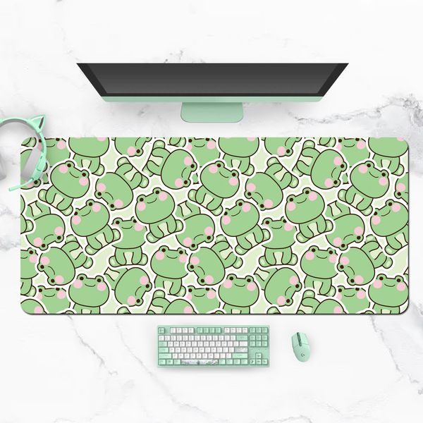 Extra Large Kawaii Cute Green Frog Tappetino per mouse da gioco XXL Tappetino da scrivania Impermeabile Antiscivolo Accessori da scrivania per laptop