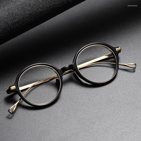 Montature per occhiali da sole Occhiali da vista in acetato giapponese Rotondi in titanio da uomo Occhiali anti luce blu Occhiali da vista miopia Leggeri KMN-140 Gafas