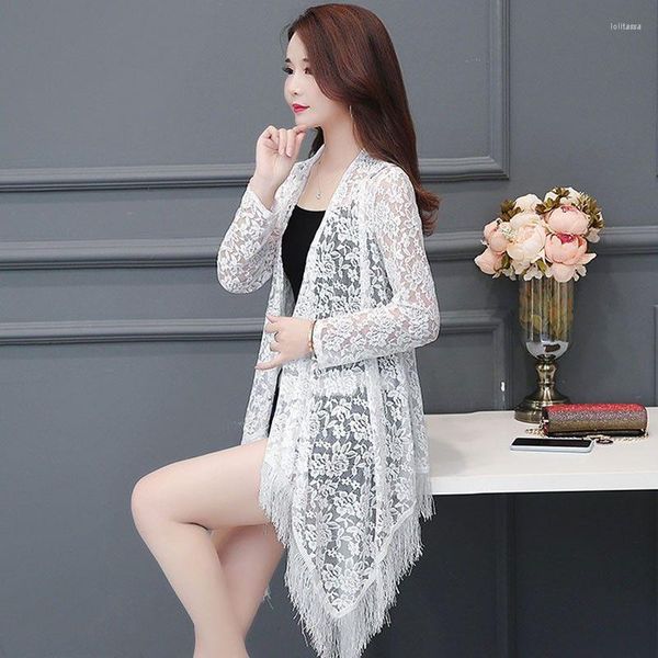 Giacche da donna 2023 Summer Women Lace Knit Hollow Cardigan Protezione solare Abbigliamento Scialle manica lunga Giacca camicia aria condizionata Y257