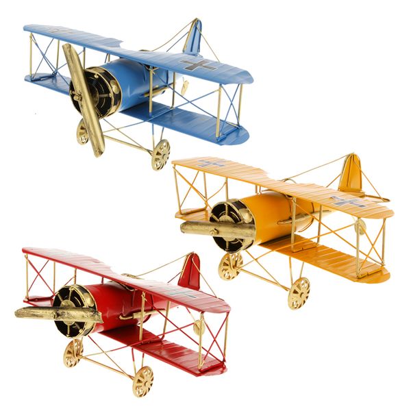 Aeronave Modelo Vintage Estanho Metal Avião Modelo Biplano Decoração Brinquedo Presentes 230712