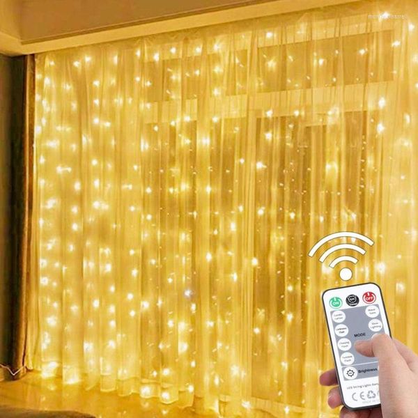 Cordas de luz de cortina de fada para quarto 300 LED SUWITU Corda de Natal USB Plug em 8 modos Pendurar na parede Twinkle Com Rem