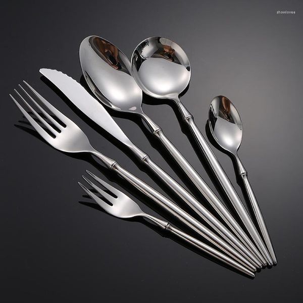 Geschirr Sets 6 Stück Western Sliver Luxus Besteck Set 304 Edelstahl Messer Gabel Löffel Teelöffel Utensilien für Küche