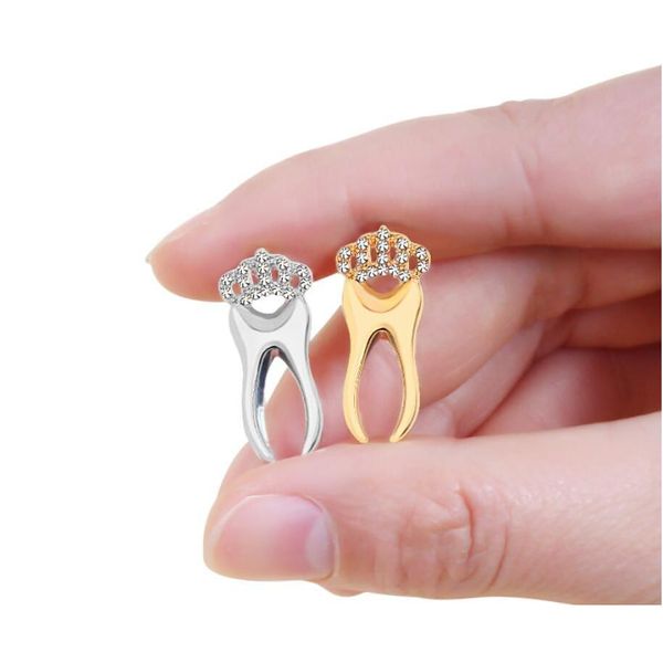 Pins Broschen Luxus Krone Zähne Kristall Brosche Klassische Zahnarzt Dental Revers Schmuck Geschenk Für Ärzte Krankenschwestern Medizinische Zahn Pins Dro Dht1K