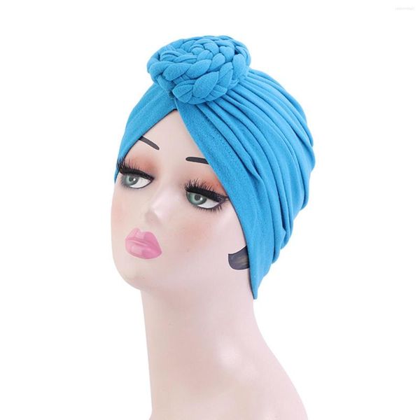 Roupas étnicas femininas turbante elastano nó superior decoração de flores touca de cabelo muçulmana senhoras cobertura de cabelo gorro para cabeça cor sólida chapéu da índia