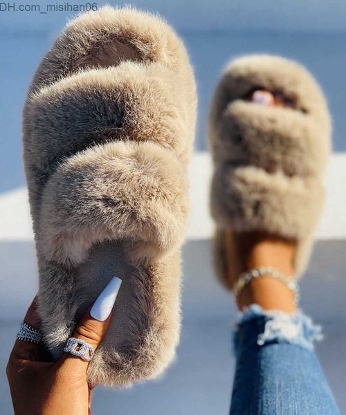 Pantofole 2021 Fashion Modern Slider Women's Winter Outdoor Fur Slider Fluffy Fur Shoes Women's Tablet Footwear Confortevole Celebrity Z230713