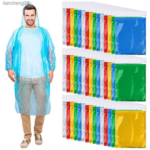 10/20/50 Stück Regenponchos Erwachsene Einweg-Regenmäntel aus Kunststoff mit Kapuze Tragbare Notfall-Regenmäntel für Outdoor-Aktivitäten L230620