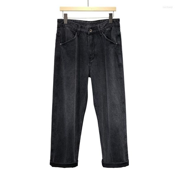 Jeans Masculino Moda Ajuste Justo Algodão Solto Reto Comprimento Total Casual Calças jeans BF Vento Longas Calças Masculinas Coreanas Pretas