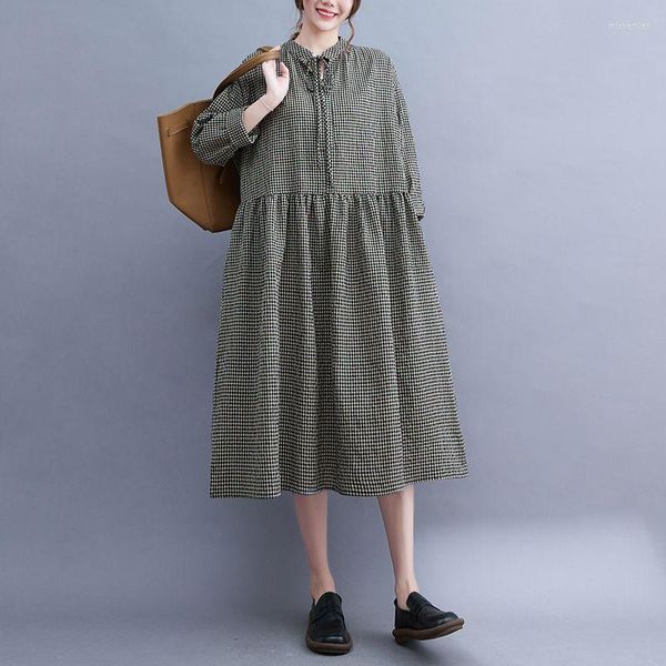 Повседневные платья Blossomora Vintage Plead Loak Polo платье рубашки с длинным рукавом шнурок лайон Up Hoot Maxi Осень Вестидо для женщин 2023