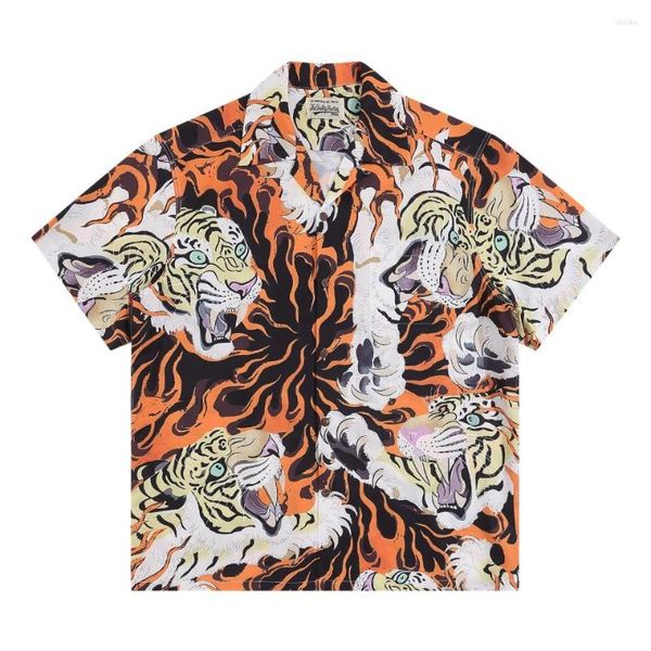 Herren-T-Shirts WACKO MARIA TIM LEHI Tiger-Print Hawaiianisches Vintage-T-Shirt mit lockerer Passform und Damen-Kurzarmshirt
