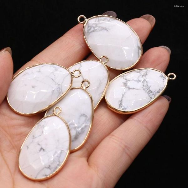 Colares com Pingente Pedra Natural Branco Turquesa Pingentes Banhado a Ouro Quartzos Facetados Para Amuletos Fazendo Jóias Diy Colar Feminino Presentes