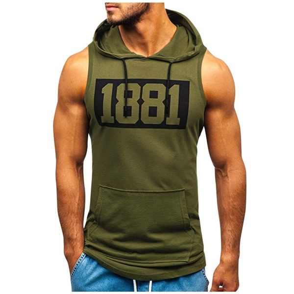 Canottiere da uomo Felpe con cappuccio da uomo Top senza maniche Muscolo Palestra Sport Gilet sottile Bodybuilding Con cappuccio Hip Hop Streetwear Allenamento 1881 Lettera 230713