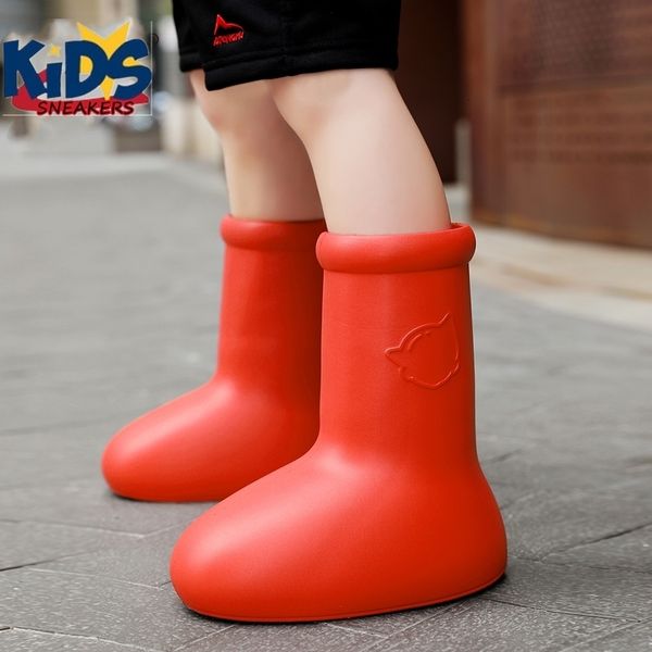 Botas de Chuva Grandes Botas Vermelhas Botas de Chuva Infantil Fundo Grosso Cabeça Redonda Fundo Plano Sola de Borracha Antiderrapante Botas Desenhos Animados Sapatos Infantis 230713