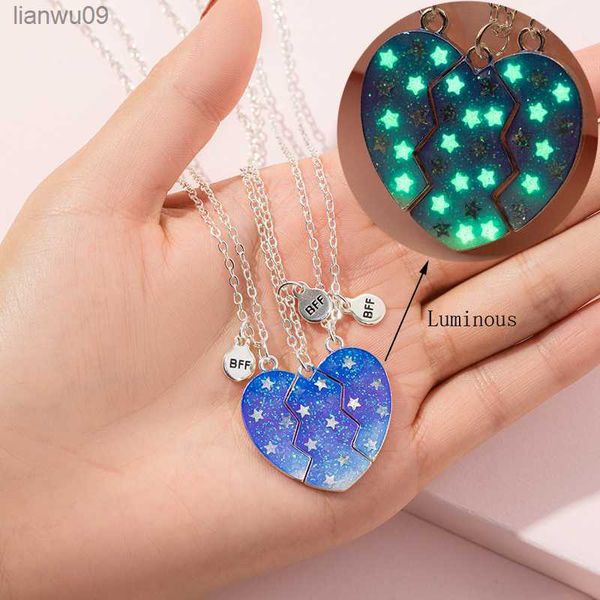 3PcsSet Luminoso per sempre Migliori amici Amicizia Cuore Puzzle Collana con ciondolo Collana con magnete abbinata per donna Ragazza Bambini L230704