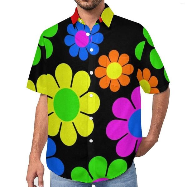 Camisas casuais masculinas coloridas com estampa de paz camisa de praia hippie flor margarida havaiana blusas masculinas legais manga curta design top tamanho grande