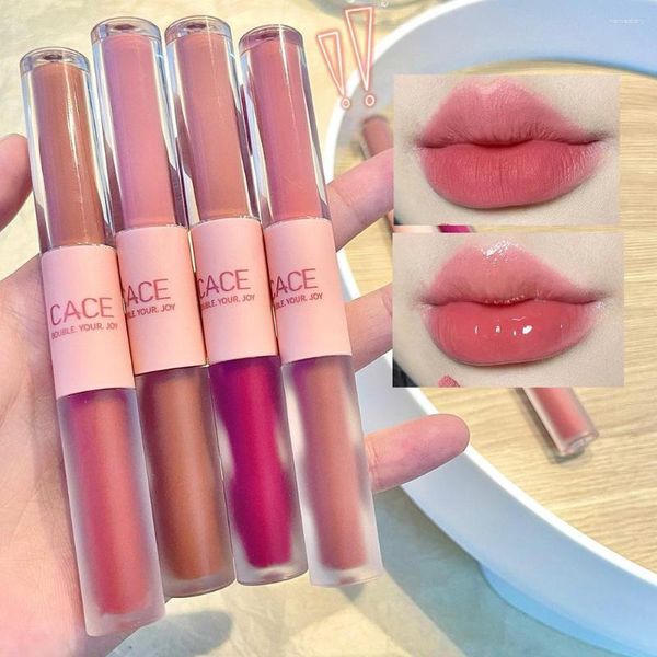 Lipgloss Double Head Glaze Translucent Water Light Feeling Mud Lasting Moisture Matte Lipstick