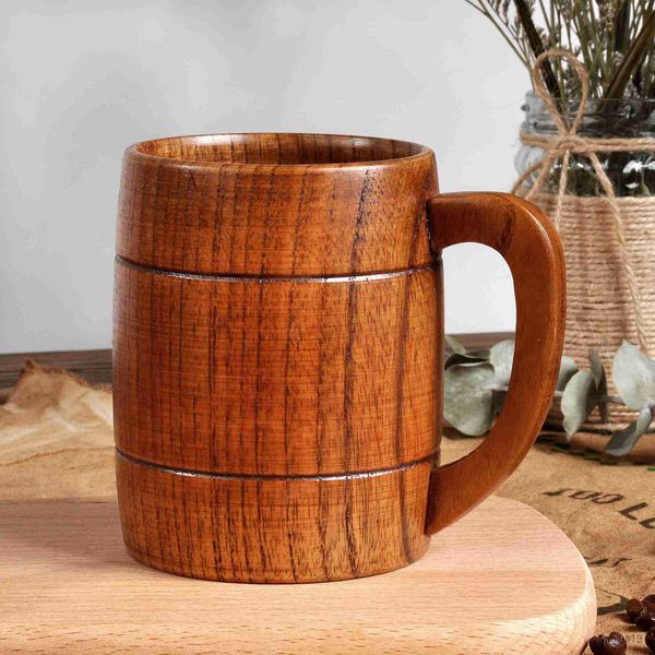 Tassen 320 ml große Holzbecher mit Griff im chinesischen Stil Holzbecher Kaffee Milch Wein Bier Teetasse Kostenloser Versand Trinkbecher Trinkgeschirr R230713