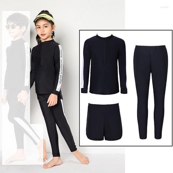 Conjuntos de roupa de banho feminina para meninas/meninos três peças Rash Guard para crianças conjuntos de maiô de manga comprida maiô corpo inteiro com zíper camisa legging