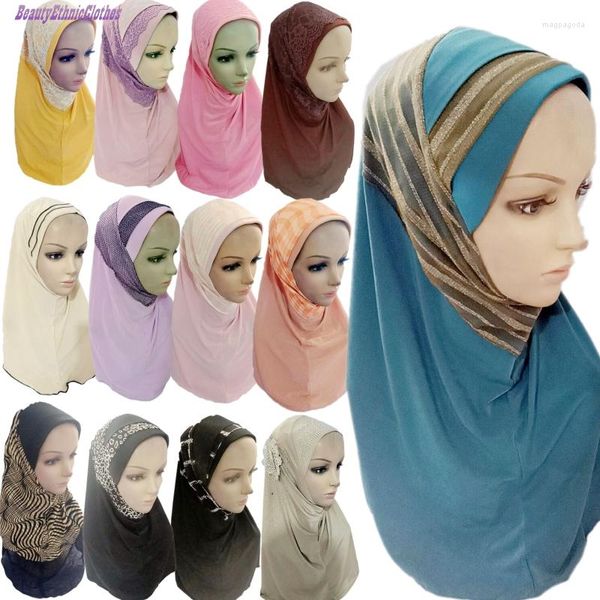 Abbigliamento etnico Donna Ramadan Hijab Amira Cap Musulmano islamico Foulard istantaneo Avvolgere la testa Arabo Malesia Scialli Copricollo Khimar Turbante