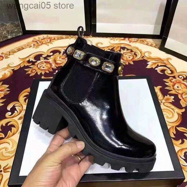 Botas Preto Feminino Luxo Ankle Boots Feminino Chelsea Chunky Botas de Salto Baixo Sapatos de Plataforma Feminino Senhoras Botas de Marca de Luxo Drop Ship T230713