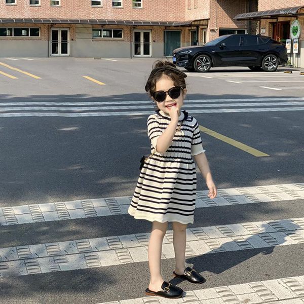 Vestidos para meninas Vestido para meninas estilo coreano 2023 verão moda moda listrado chique princesa casual simples doce para crianças