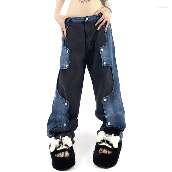 Jeans da donna Stile street alla moda con design irregolare a blocchi di colore Abiti vintage Y2k Mamma Streetwear Donna