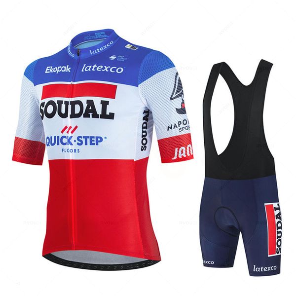 Radfahren Jersey Sets Soudal Quick Step Kurzarm Sommer Frankreich Rennrad Kleidung Atmungsaktive MTB Fahrrad Bib Anzug Ciclismo 230712