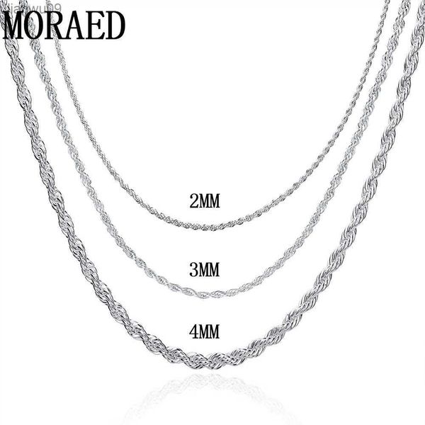 925 Серебряное серебро 2 мм3 мм4 мм ожерелье веревки для мужчин Женские модные ювелирные изделия L230704