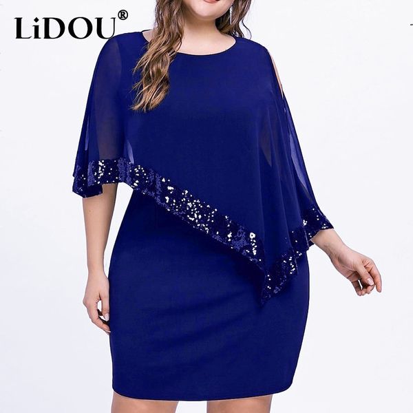 Plus Size Kleider Herbst Winter Größe Sexy Unregelmäßiges Design Tasche Hüfte Dres Offshoulder Pailletten Mode Übergroße Chic Vestidos De Fiesta 230713