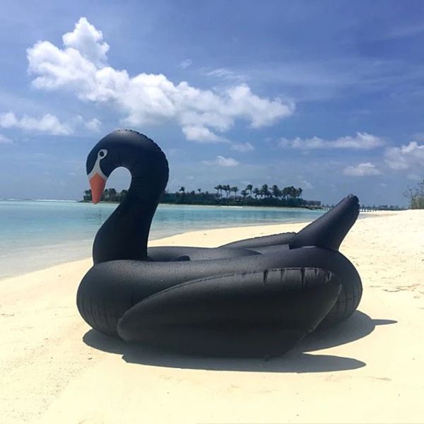 Sand Play Water Fun Cool 190cm Black Swan Giant Pool Float Circle Swimming Rings Ride-On Inflat Colchão Cama Flutuante Summer Party Pool 230712