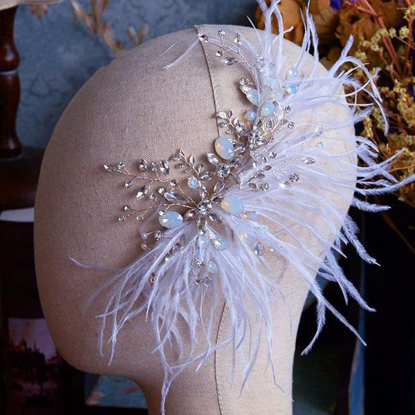 Fermagli per capelli Piuma Fascia per capelli Diademi Accessori da sposa per donna Strass Colore argento Fascia per capelli Fata Ragazza Gioielli da sposa per feste