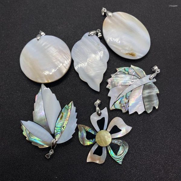 Anhänger Halsketten Natürliche Muschel Perlmutt Anhänger Modeschmuck Abalone Muscheln DIY Herstellung Halskette Blattform Runde Charms