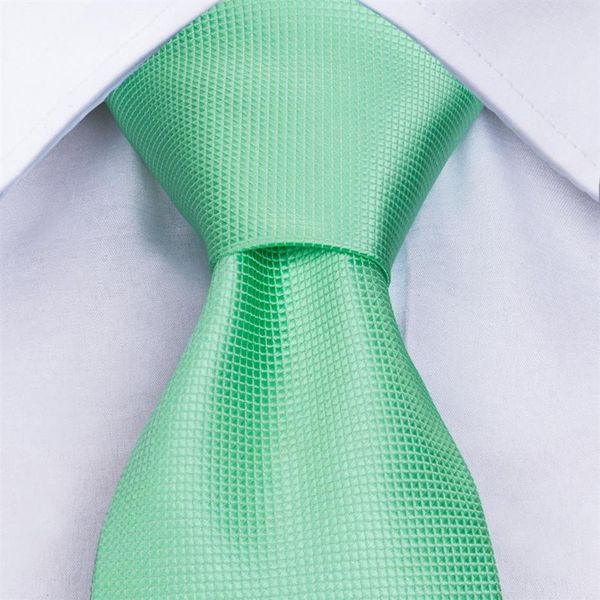 Conjunto de Gravata Masculina com Abotoaduras de Lenço para Homens com Bolso Quadrado Noivos de Casamento Conjunto de Gravata com Pescoço Verde Menta Sólido MJ-371325d