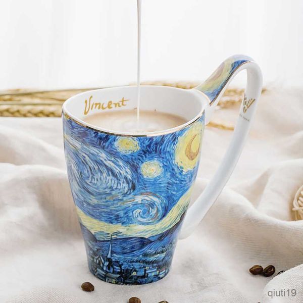 Tassen Berühmte Malerei Tasse Einzigartige Retro-Stil Keramiktassen 600 ml Größere Kapazität Kaffee Milch Frühstückstasse Kreatives Geschenk für Freunde R230713